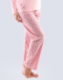 GINA dámské kalhoty dlouhé pyžamové dámské, šité, bokové, s potiskem  19823P | aqua tyrkysová M