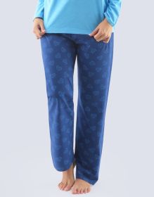GINA dámské kalhoty dlouhé pyžamové dámské, šité, bokové, s potiskem  19825P | lékořice azurová L, tm. šedá muškátová S