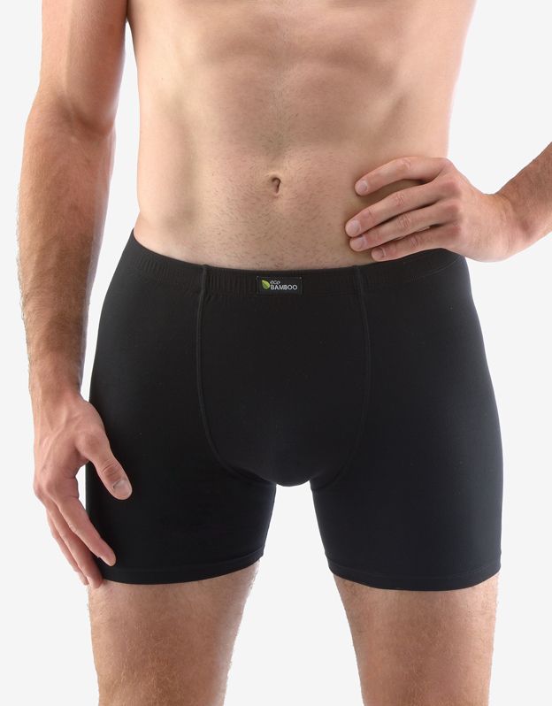 GINA pánské boxerky s delší nohavičkou, delší nohavička, šité, jednobarevné Eco Bamboo 74159P - černá 54/56
