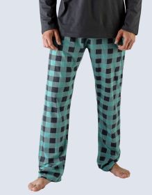 GINA pánské kalhoty dlouhé pyžamové pánské, šité, klasické, s potiskem  79721P | žlutobílá šedá XXL