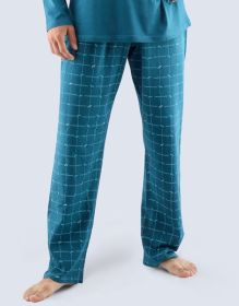 GINA pánské kalhoty dlouhé pyžamové pánské, šité, klasické, s potiskem  79731P | petrolejová měsíc M