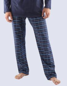 GINA pánské kalhoty dlouhé pyžamové pánské, šité, klasické, s potiskem  79733P | tm. šedá sv. šedá XL