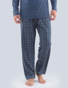 GINA pánské kalhoty dlouhé pyžamové pánské, šité, klasické, s potiskem  79753P | šedá písková L