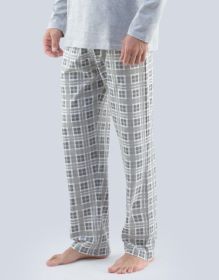 GINA pánské kalhoty dlouhé pyžamové pánské, šité, klasické, s potiskem  79765P | dunaj lékořice M, sv. šedá šedá XXL