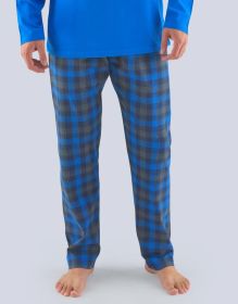 GINA pánské kalhoty dlouhé pyžamové pánské, šité, klasické, s potiskem  79769P | lékořice modrá XXL