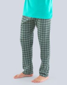 GINA pánské kalhoty dlouhé pyžamové pánské, šité, klasické, s potiskem  79777P | sv. tyrkysová šedá L