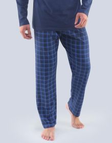GINA pánské kalhoty dlouhé pyžamové pánské, šité, klasické, s potiskem  79795P | tm. šedá šalvěj XL