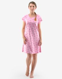GINA dámské košilka noční dámská krátký rukáv, šité, s potiskem  19132P | růžovofialová pink L, růžovofialová pink M, růžovofialová pink XL, růžovofialová pink XXL, sv. tyrkysová azurová L, sv. tyrkysová azurová XL, sv. tyrkysová azurová XXL