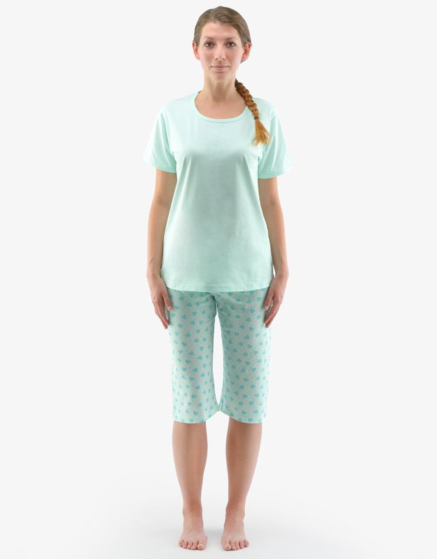 GINA dámské pyžamo ¾ dámské, 3/4 kalhoty, šité, s potiskem 19140P - aqua akvamarín M