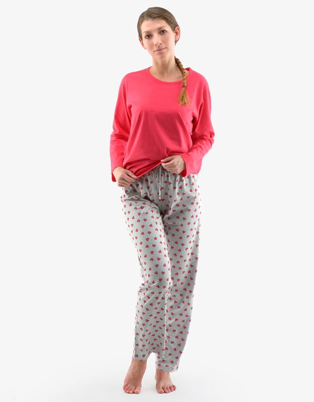 GINA dámské pyžamo dlouhé dámské, šité, s potiskem 19137P - třešňová sv. šedá XXL