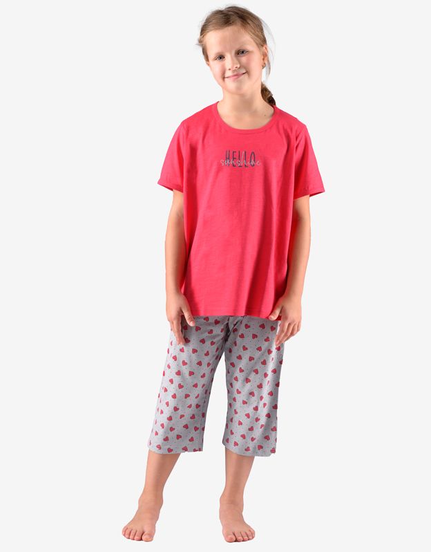 GINA dětské pyžamo ¾ dívčí, 3/4 kalhoty, šité, s potiskem 29010P - třešňová sv. šedá 140/146
