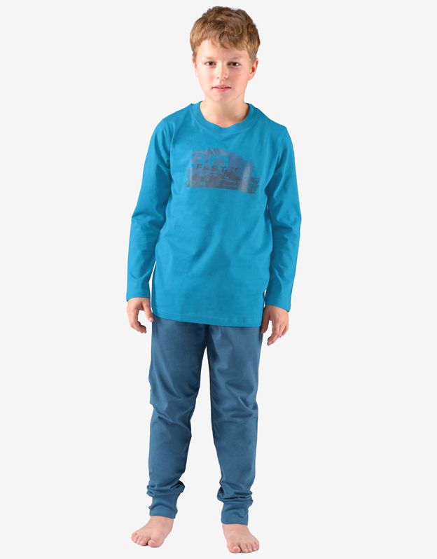 GINA dětské pyžamo dlouhé chlapecké, šité, s potiskem 69003P - měsíc petrolejová 152/158