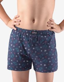 GINA dětské trenky volné chlapecké, šité, s potiskem  65012P | červená lékořice 152/158, červená lékořice 164/170, lékořice tm. tyrkysová 152/158, lékořice tm. tyrkysová 164/170