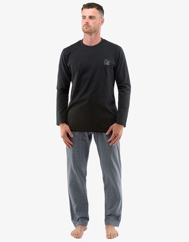 GINA pánské pyžamo dlouhé pánské, šité, s potiskem 79131P - černá šedá XXL