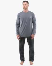 GINA pánské pyžamo dlouhé pánské, šité, s potiskem 79131P
