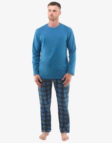 GINA pánské pyžamo dlouhé pánské, šité, s potiskem  79137P | petrolejová černá M
