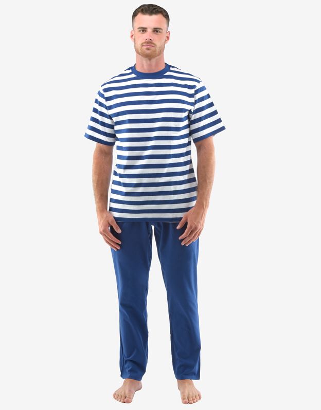 GINA pánské pyžamo triko krátký rukáv, dlouhé kalhoty, krátké, šité, jednobarevné 79140P - lékořice bílá S