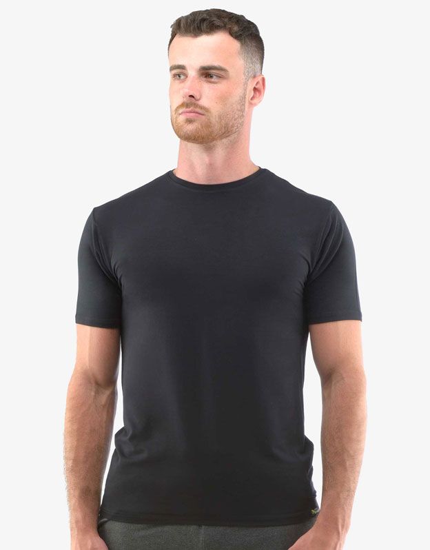 GINA pánské tričko pánské slim fit s krátkým rukávem, krátký rukáv, šité, jednobarevné ECO Bamboo Sport 78005P - černá XXL