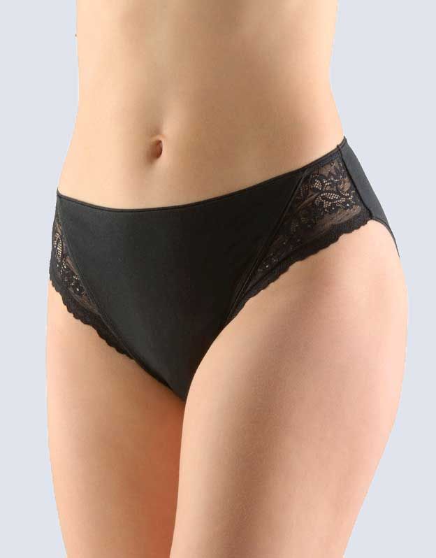 GINA dámské kalhotky klasické s úzkým bokem, úzký bok, šité, s krajkou, jednobarevné Delicate 10216P - černá 46/48