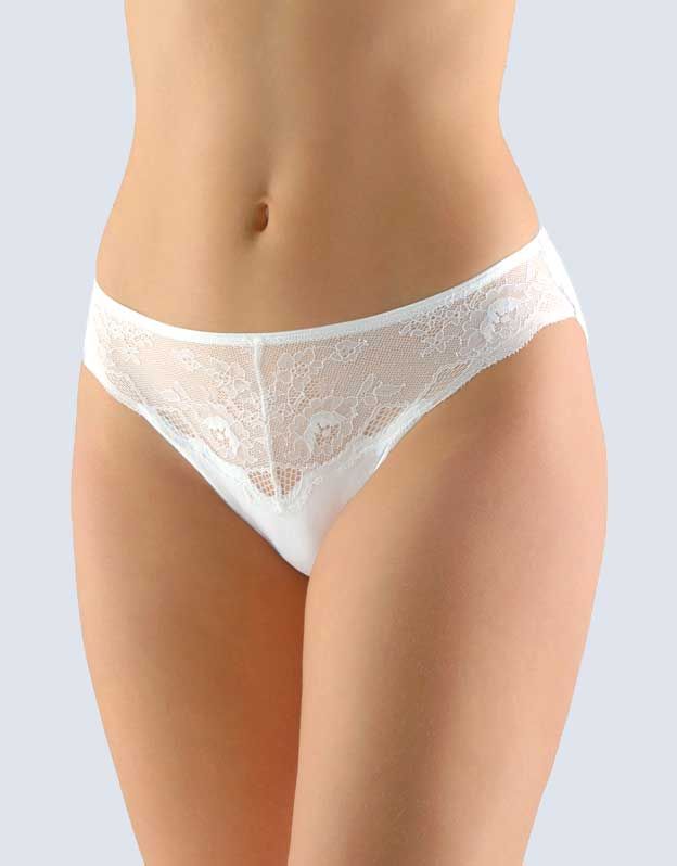 GINA dámské kalhotky klasické s úzkým bokem, úzký bok, šité, s krajkou, jednobarevné Sensuality 10220P - bílá 42/44