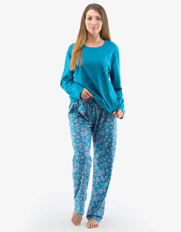 GINA dámské pyžamo dlouhé dámské, šité, s potiskem Pyžama 2022 19139P - petrolejová lila M