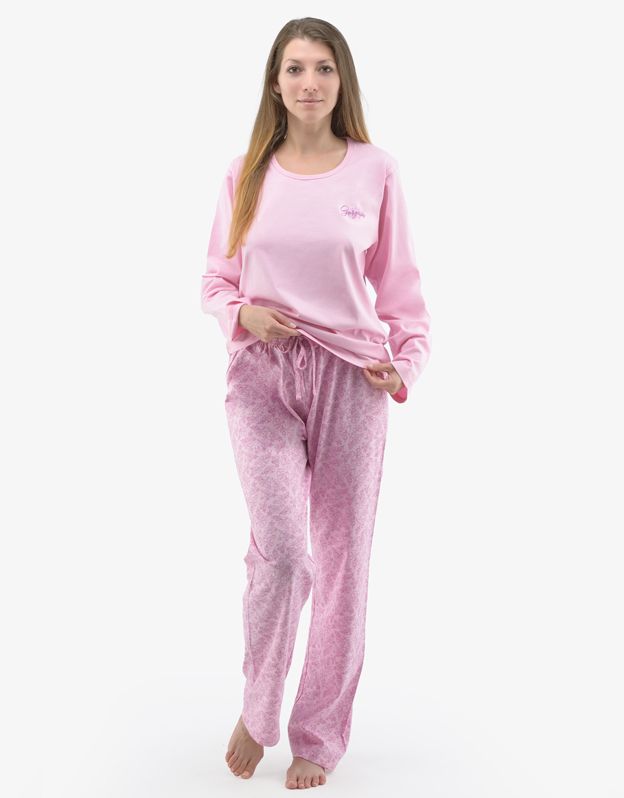GINA dámské pyžamo dlouhé dámské, šité, s potiskem Pyžama 2022 19141P - cukrová hvozdíková M