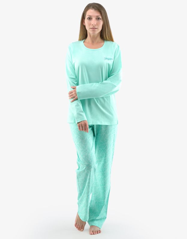 GINA dámské pyžamo dlouhé dámské, šité, s potiskem Pyžama 2022 19141P - peprmint akvamarín M