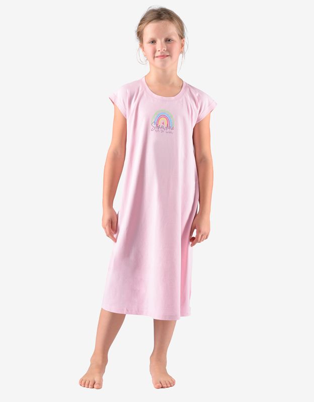 GINA dětské Košilka noční dívčí krátký rukáv, šité, s potiskem Pyžama 2022 29012P - sacharóza cola 152/158