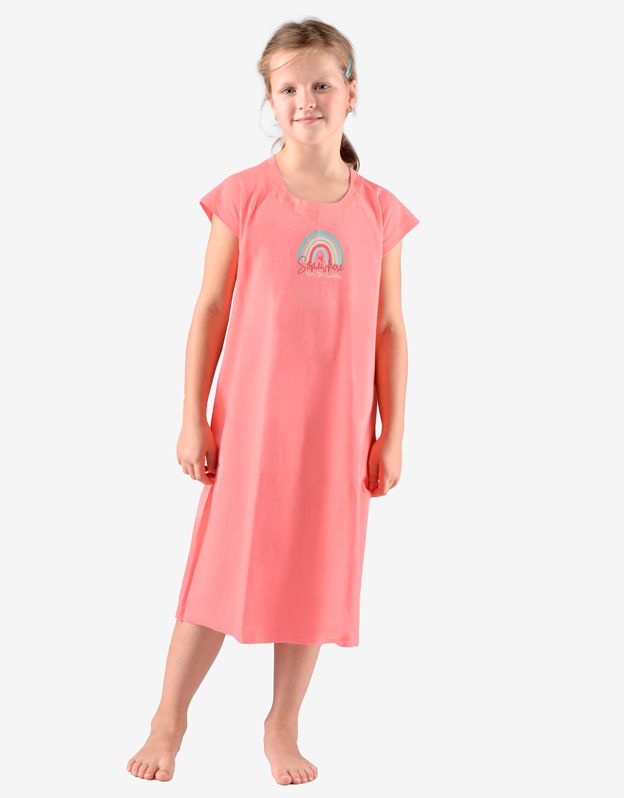 GINA dětské Košilka noční dívčí krátký rukáv, šité, s potiskem Pyžama 2022 29012P - tomato šalvěj 152/158
