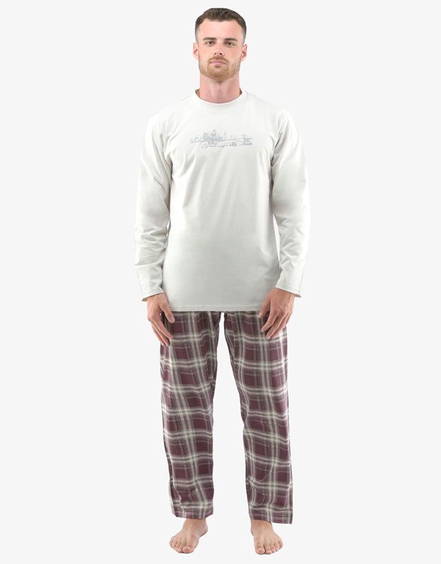 GINA pánské pyžamo dlouhé pánské, šité, s potiskem Pyžama 2022 79133P - sv. šedá hypermangan XL