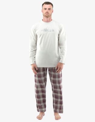 GINA pánské pyžamo dlouhé pánské, šité, s potiskem Pyžama 2022 79133P