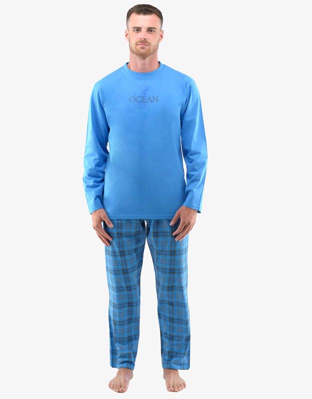 GINA pánské pyžamo dlouhé pánské, šité, s potiskem Pyžama 2022 79135P - atlantic tm. šedá XL