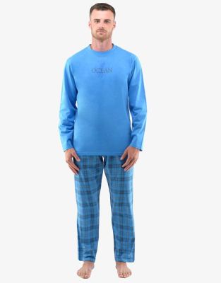 GINA pánské pyžamo dlouhé pánské, šité, s potiskem Pyžama 2022 79135P | atlantic tm. šedá XL, tyrkysová tm. šedá L, tyrkysová tm. šedá XL