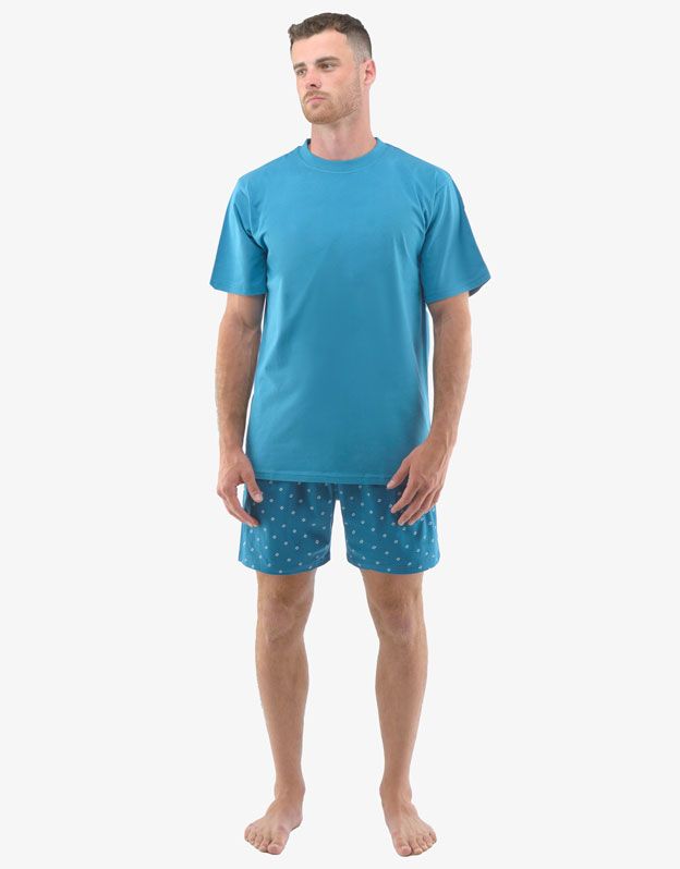 GINA pánské pyžamo krátké pánské, šité, s potiskem Pyžama 2022 79130P - petrolejová měsíc XL