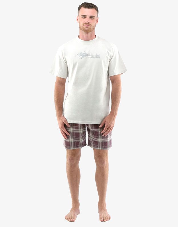 GINA pánské pyžamo krátké pánské, šité, s potiskem Pyžama 2022 79134P - sv. šedá hypermangan XL