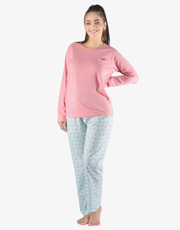 GINA dámské pyžamo dlouhé dámské, šité, s potiskem Pyžama 2023 19151P - starorůžová peprmint S