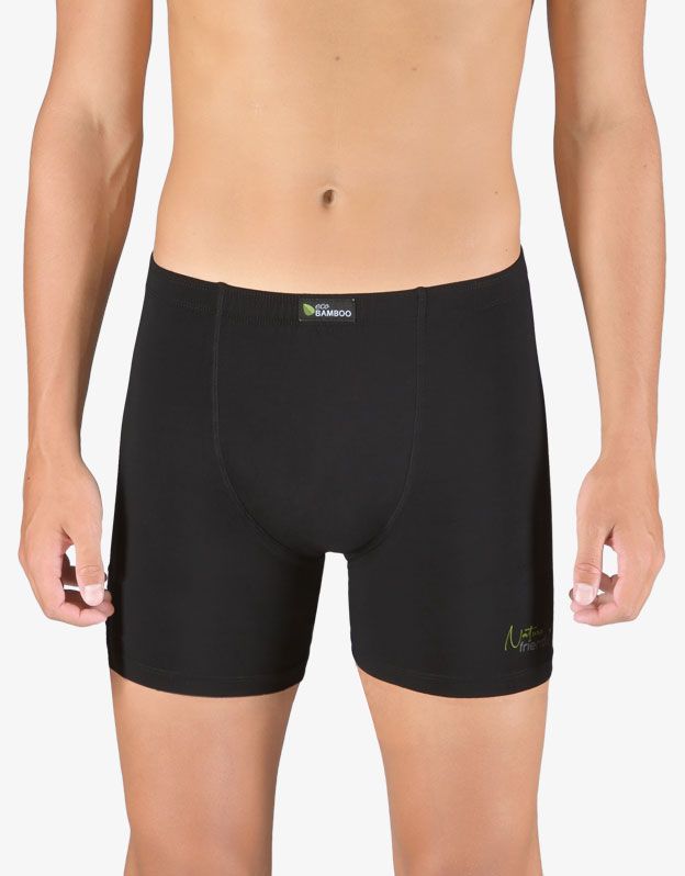 GINA pánské boxerky s delší nohavičkou, delší nohavička, šité, s potiskem Eco Bamboo 74163P - černá olivová 58/60