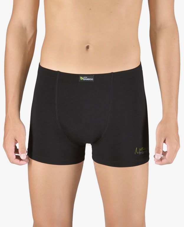 GINA pánské boxerky s kratší nohavičkou, kratší nohavička, šité, s potiskem Eco Bamboo 73129P - černá olivová 54/56