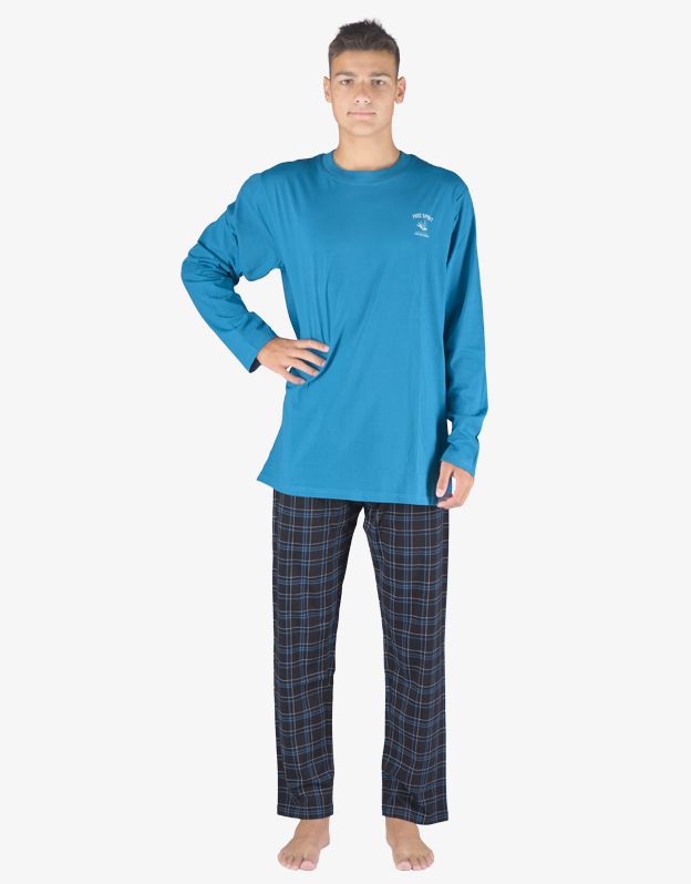 GINA pánské pyžamo dlouhé pánské, šité, s potiskem Pyžama 2023 79145P - petrolejová černá M