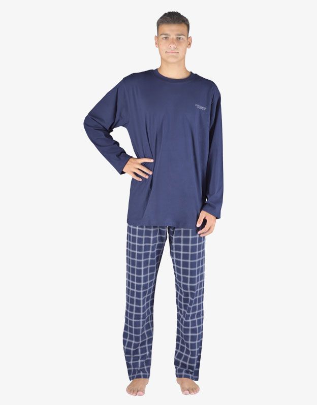 GINA pánské pyžamo dlouhé pánské, šité, s potiskem Pyžama 2023 79149P - lékořice šedobílá XL