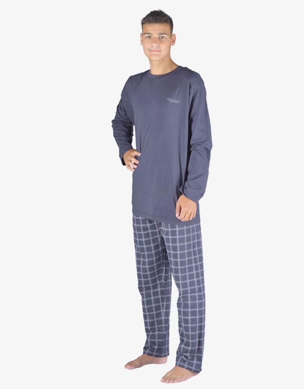 GINA pánské pyžamo dlouhé pánské, šité, s potiskem Pyžama 2023 79149P - tm.popel sv. šedá XXXXL