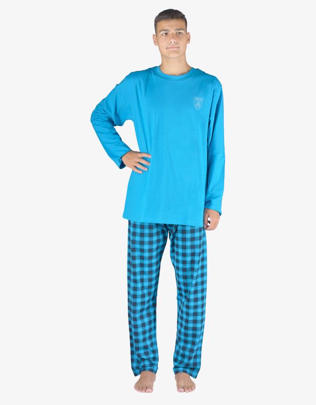 GINA pánské pyžamo dlouhé pánské, šité, s potiskem Pyžama 2023 79153P - dunaj lékořice XXL