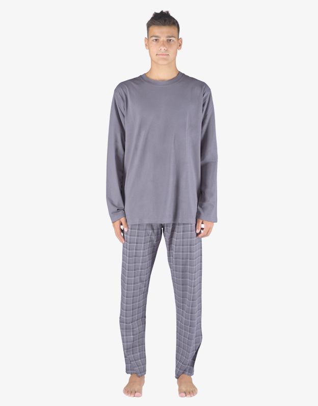 GINA pánské pyžamo dlouhé pánské, šité, s potiskem Pyžama 2023 79155P - šedá černá XXXL