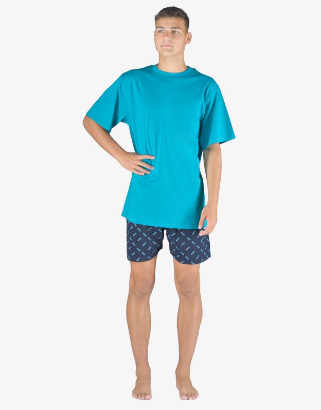 GINA pánské pyžamo krátké pánské, šité, s potiskem Pyžama 2023 79150P - tyrkysová lékořice XL