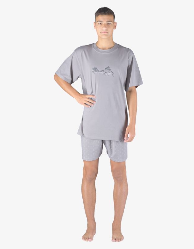 GINA pánské pyžamo krátké pánské, šité, s potiskem Pyžama 2023 79154P - šedá tm. šedá XL