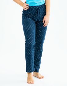 GINA dámské kalhoty dlouhé pyžamové dámské, šité, bokové, s potiskem Pyžama 2022 19147P - lékořice petrolejová S