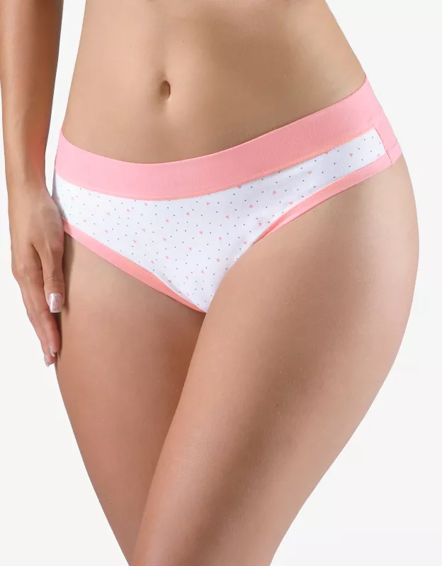 GINA dámské tanga francouzská, francouzské, šité, bokové, s potiskem Disco XVIII 14150P - starorůžová bílá 42/44