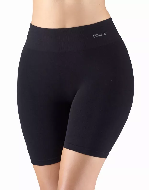 GINA dámské boxerky prodloužené, kratší nohavička, bezešvé, klasické, jednobarevné Eco Bamboo 03019P - černá S/M