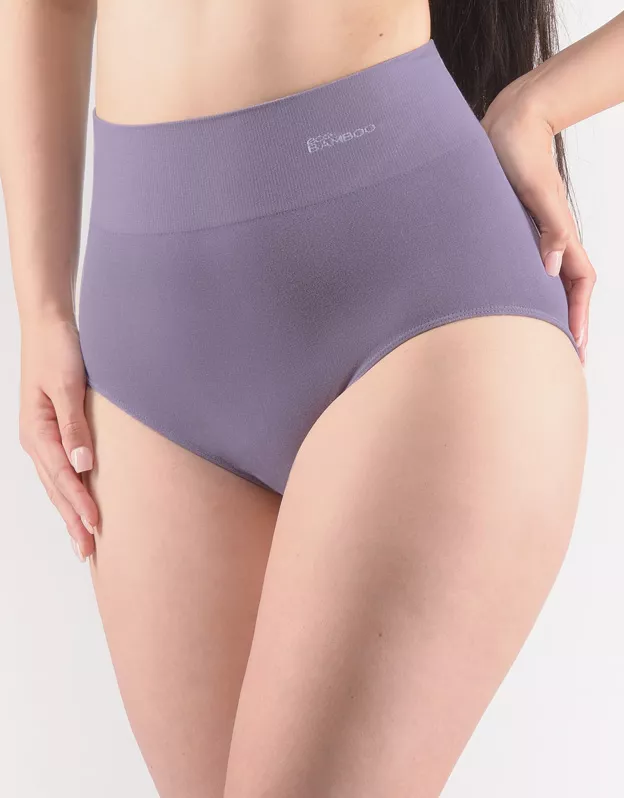 GINA dámské kalhotky klasické s vysokým pasem, širší bok, bezešvé, jednobarevné Eco Bamboo 00040P - kouřová bílá XL/XXL