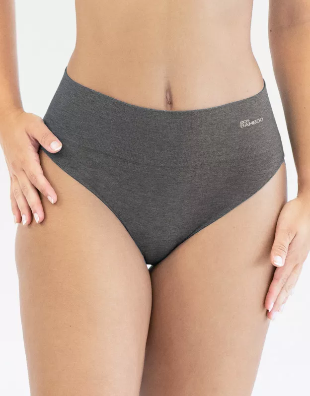 GINA dámské kalhotky klasické se širokým bokem, širší bok, bezešvé, jednobarevné Eco Bamboo 00039P - šedá bílá L/XL